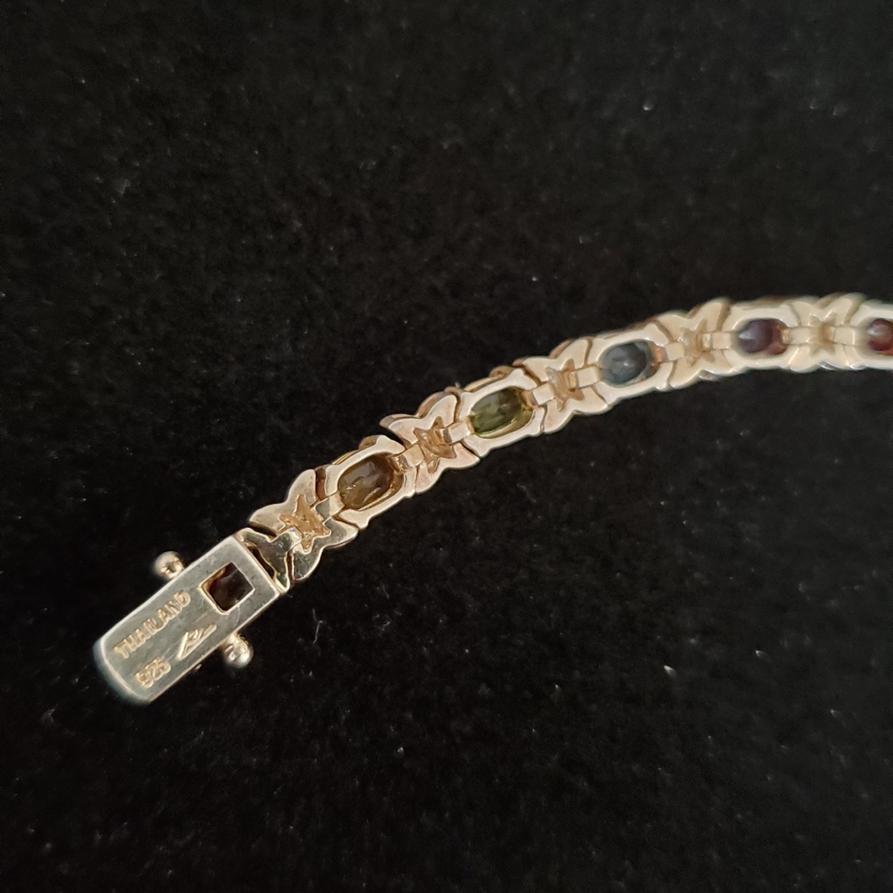 925 Sterling Silver Multi Gemstone Tennis Bracelet Overtone Vintage - Picture 9 of 15